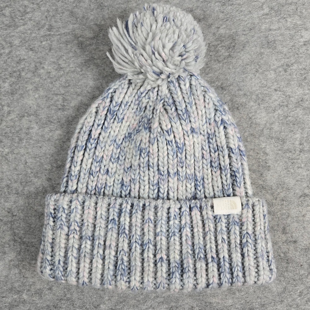 The North Face Womens Gray Marled Chunky Cable Knit Pom Beanie Hat OS
